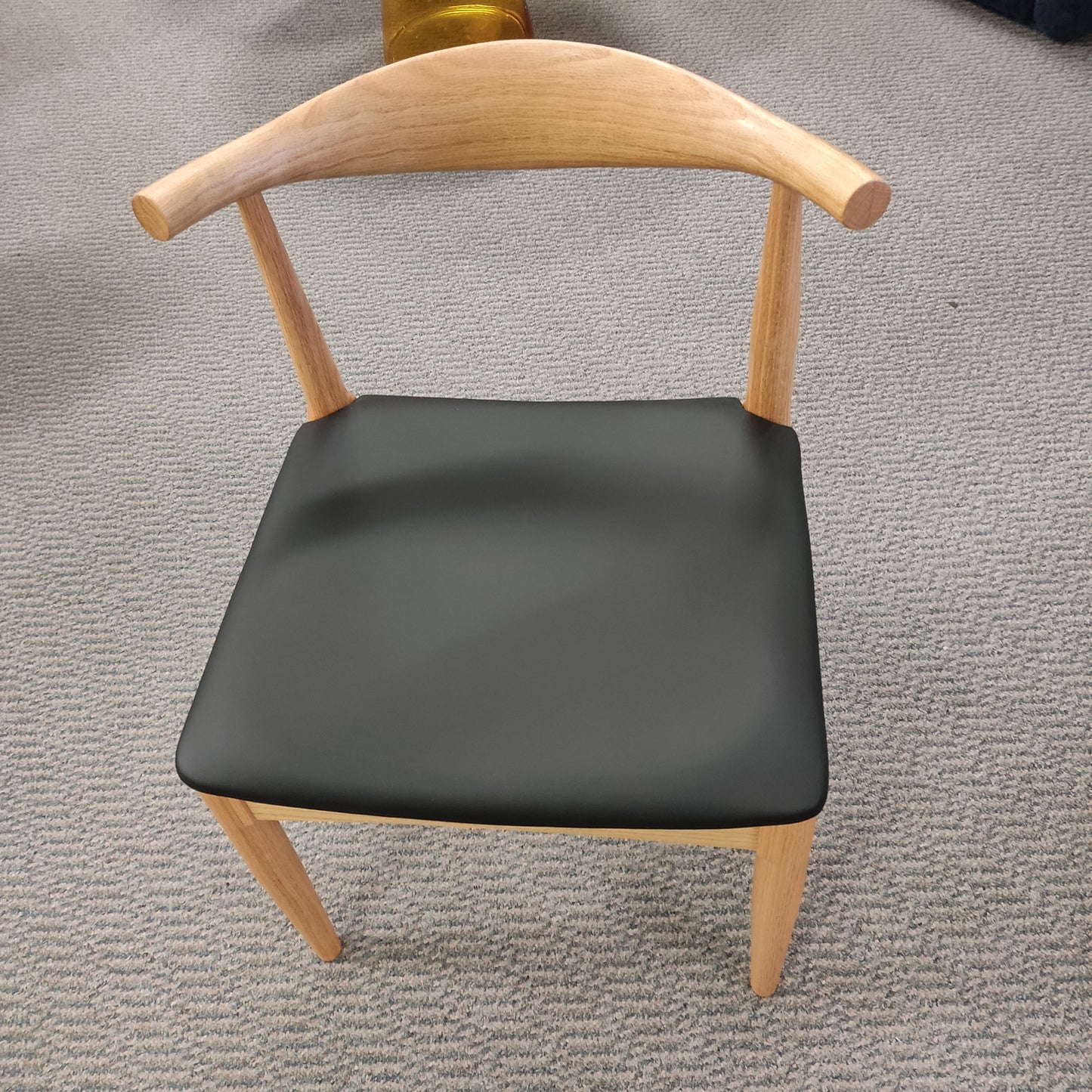 Solid Red oak Elbow Dining Chair with Genuine Leather seat cushion