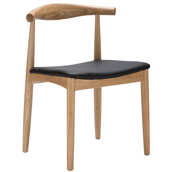 Solid Red oak Elbow Dining Chair with Genuine Leather seat cushion