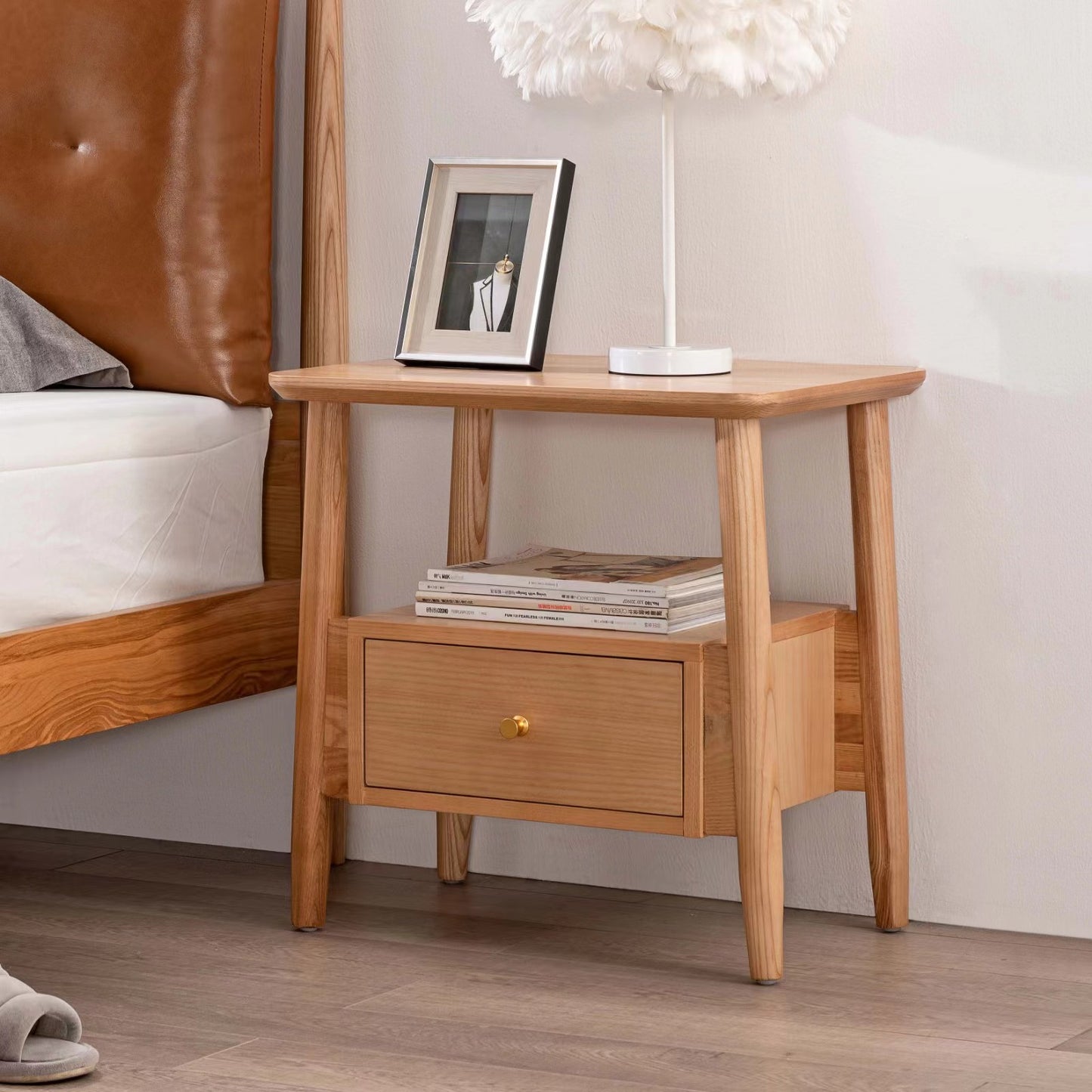 #17226 solid ash wood bed side table, walnut  color available
