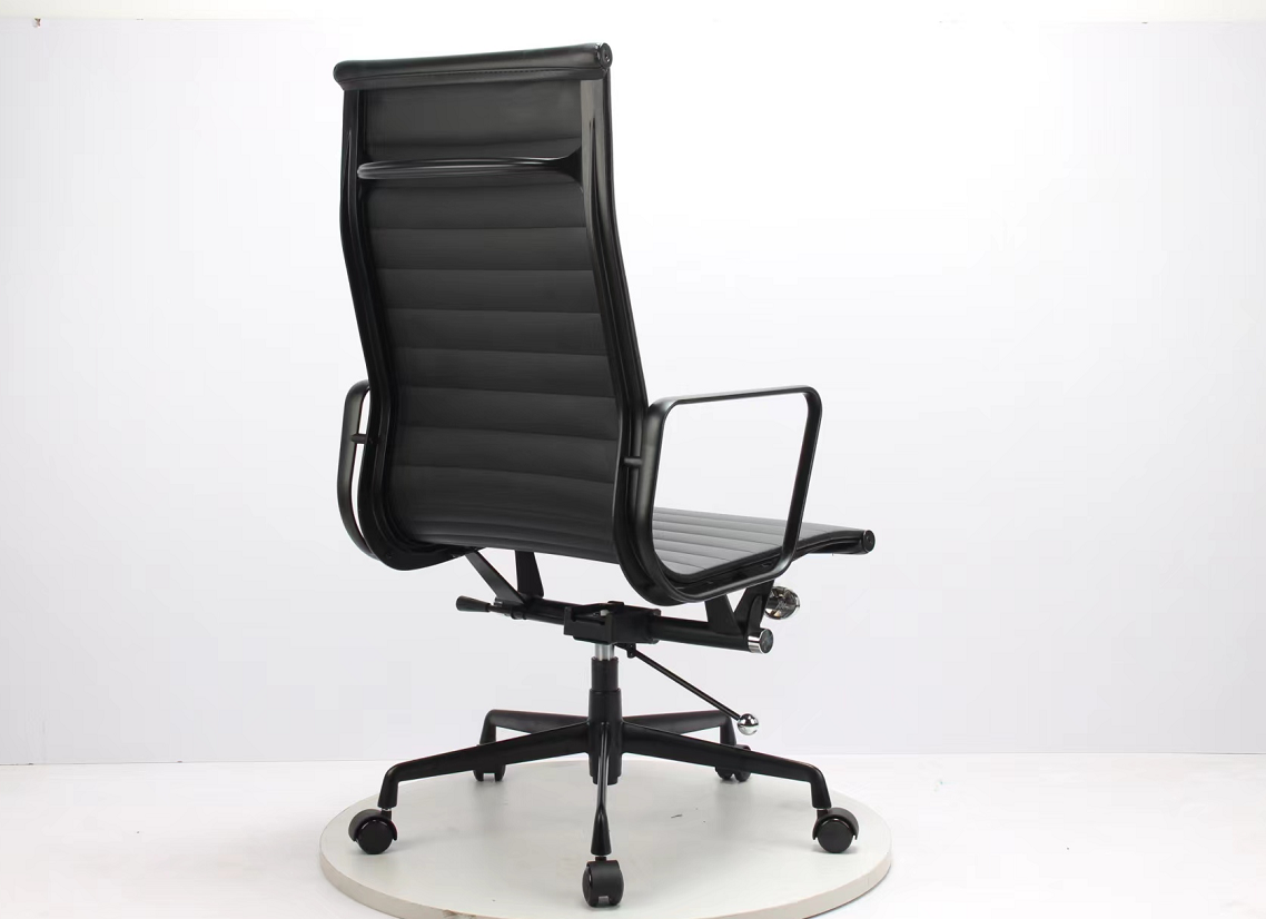 Reproduction Genuine Leather Eames High Back Office Chair All Black color