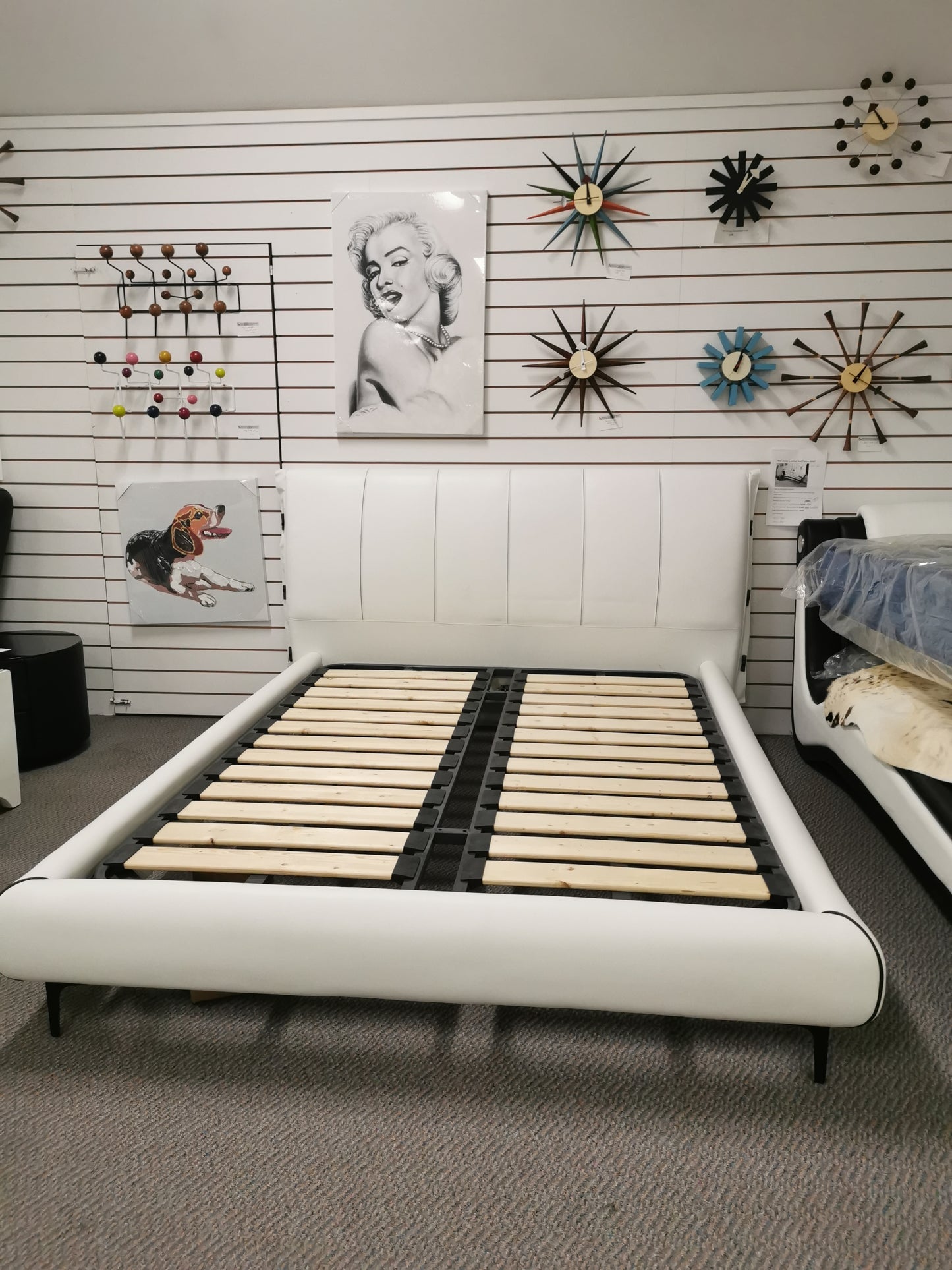 White Italian Leather Bed #805, Clearance sale.