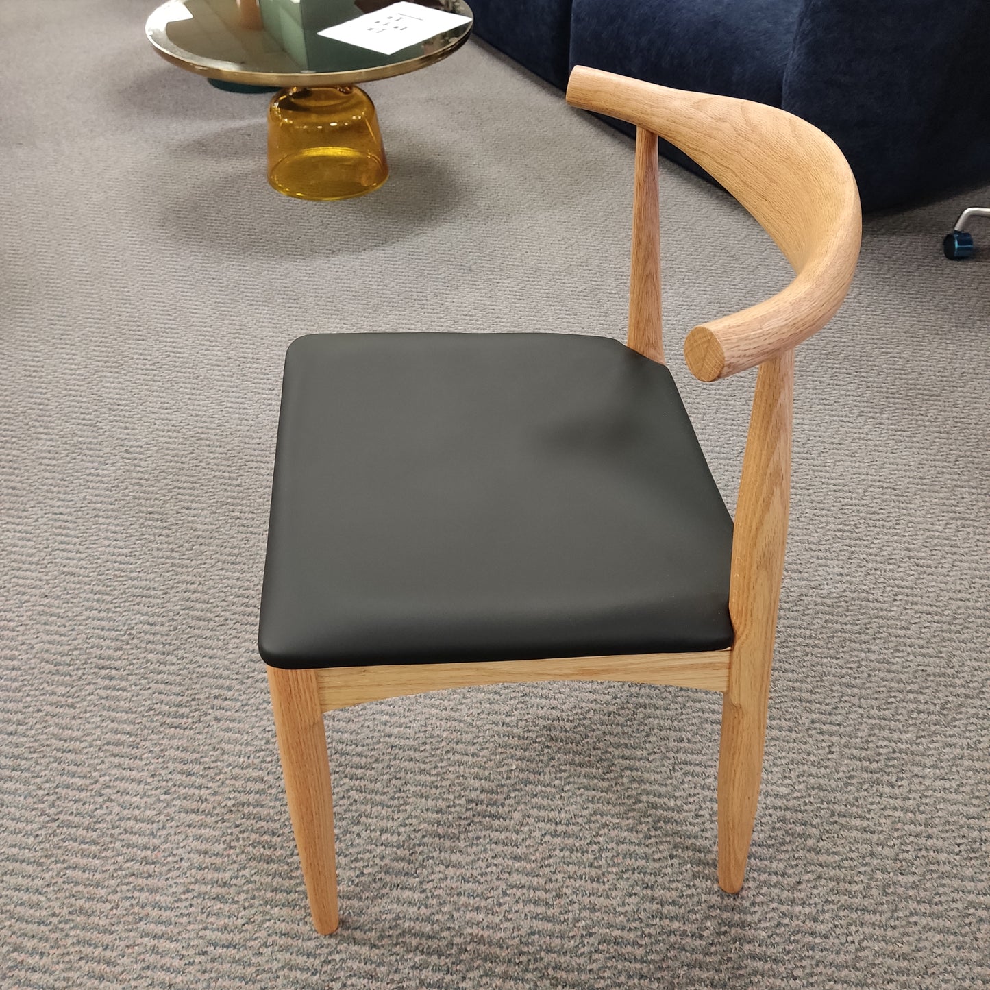 Solid Red oak  Elbow Dining Chair with Genuine Leather seat cushion