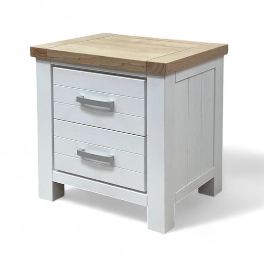 Paris 2-Drawer Solid Wood Bedside White+natural top.
