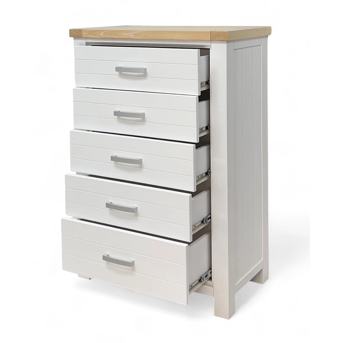Paris 5-Drawer Solid Wood White Tallboy / Chest