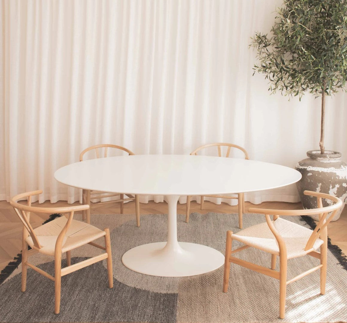 Oval Shape Tulip Dining Table - White - 199cmx120