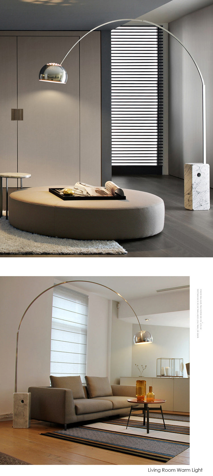 Arco floor lamp with natural marble base , 2 color avaliable now