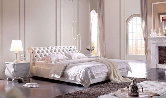 Snow white High Quality Italian Leather Bed Frame A129, 3 size in stock