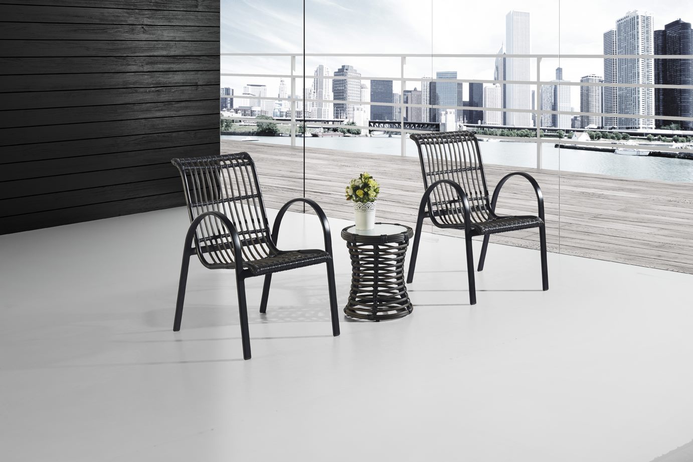 3pcs Relax PE Rattan Outdoor set, *Special* Black & white rattan