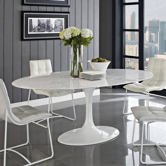 Marble Oval Tulip Dining Table - White - 199cm