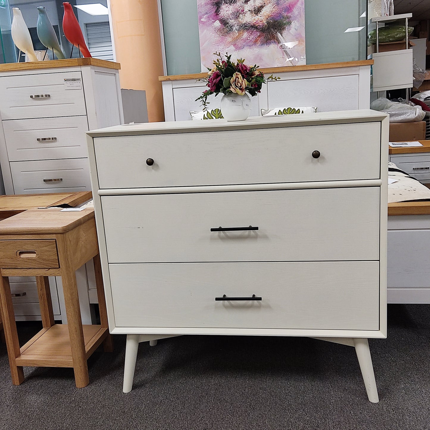 Mid-Century Ash 3 drawers cabinet, 2 color available now