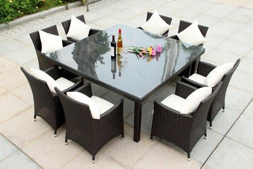Square Big Patio Set PE Rattan Big Square Outdoor Dining Table