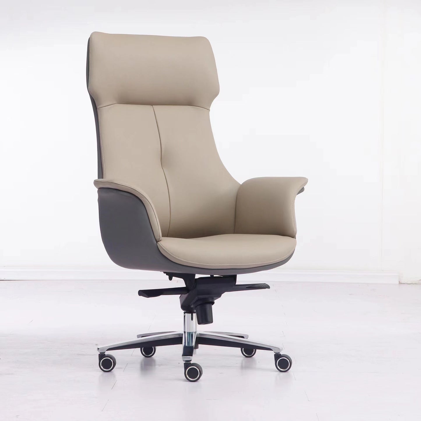 #C334A Genuine Leather High Back Office Chair, avaliable all black  color.