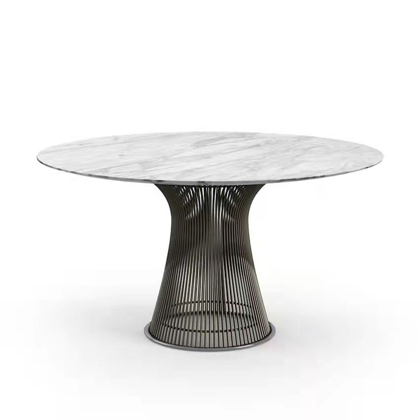 Platner Round Glass Dining Table - 130cm Diameter, Golden base in stock