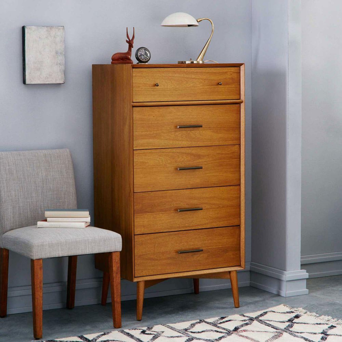 Mid-Century 5 drawer Tall boy, 2 color in stock