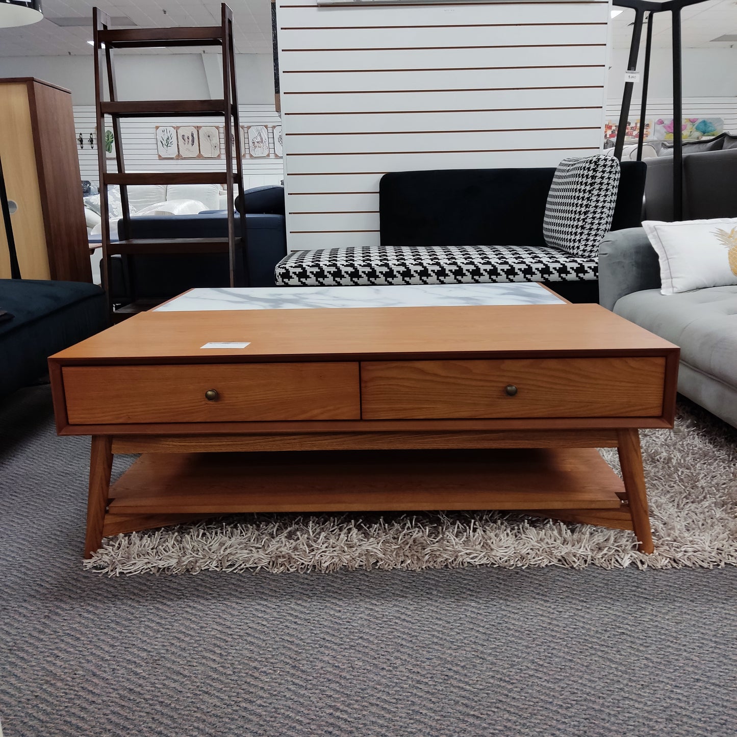 Mid-Century 2 drawers Coffee table, walnut colour