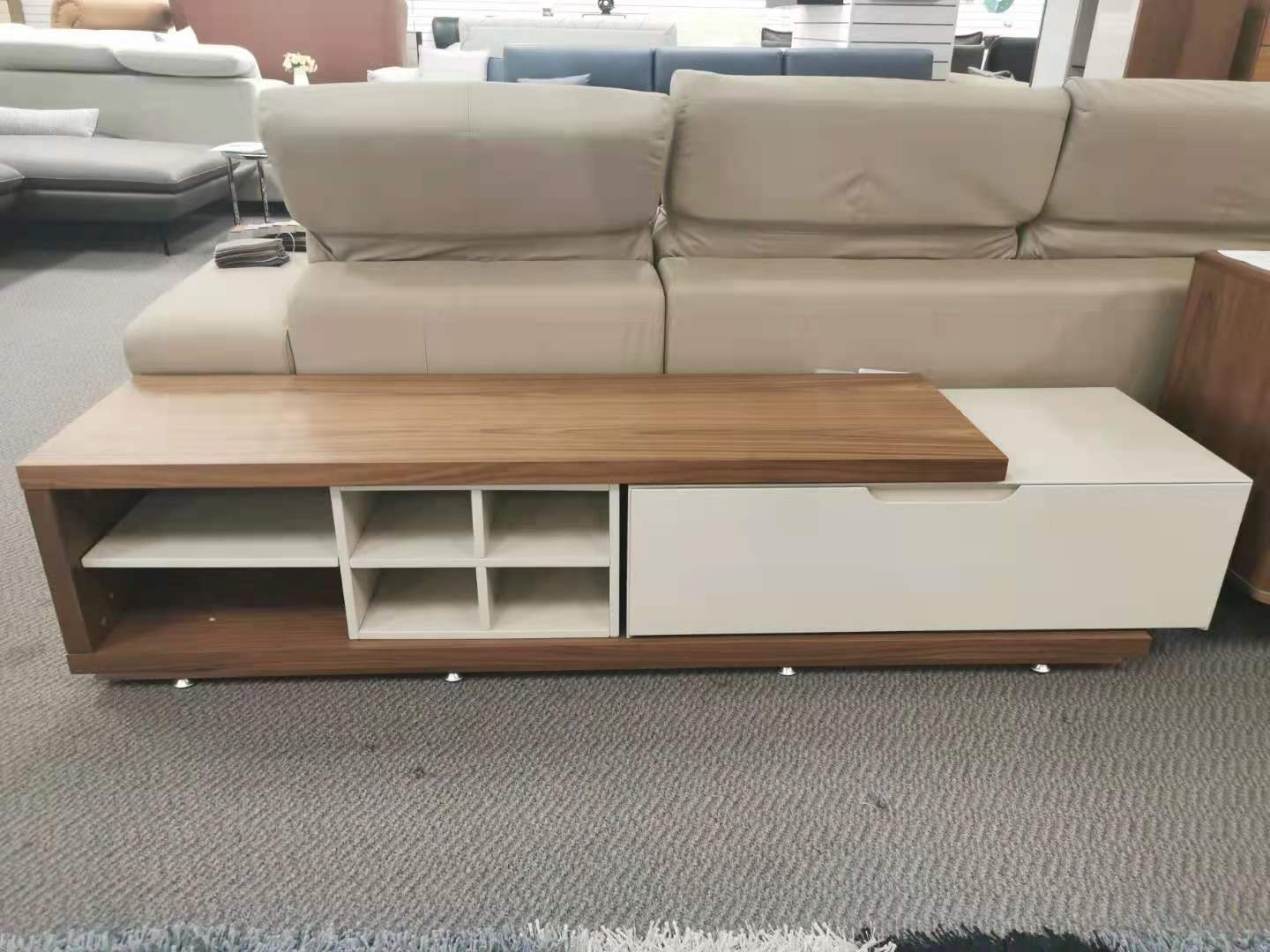 Extensible Wooden Veneer Entertainment unit 2-2.4m Special now.