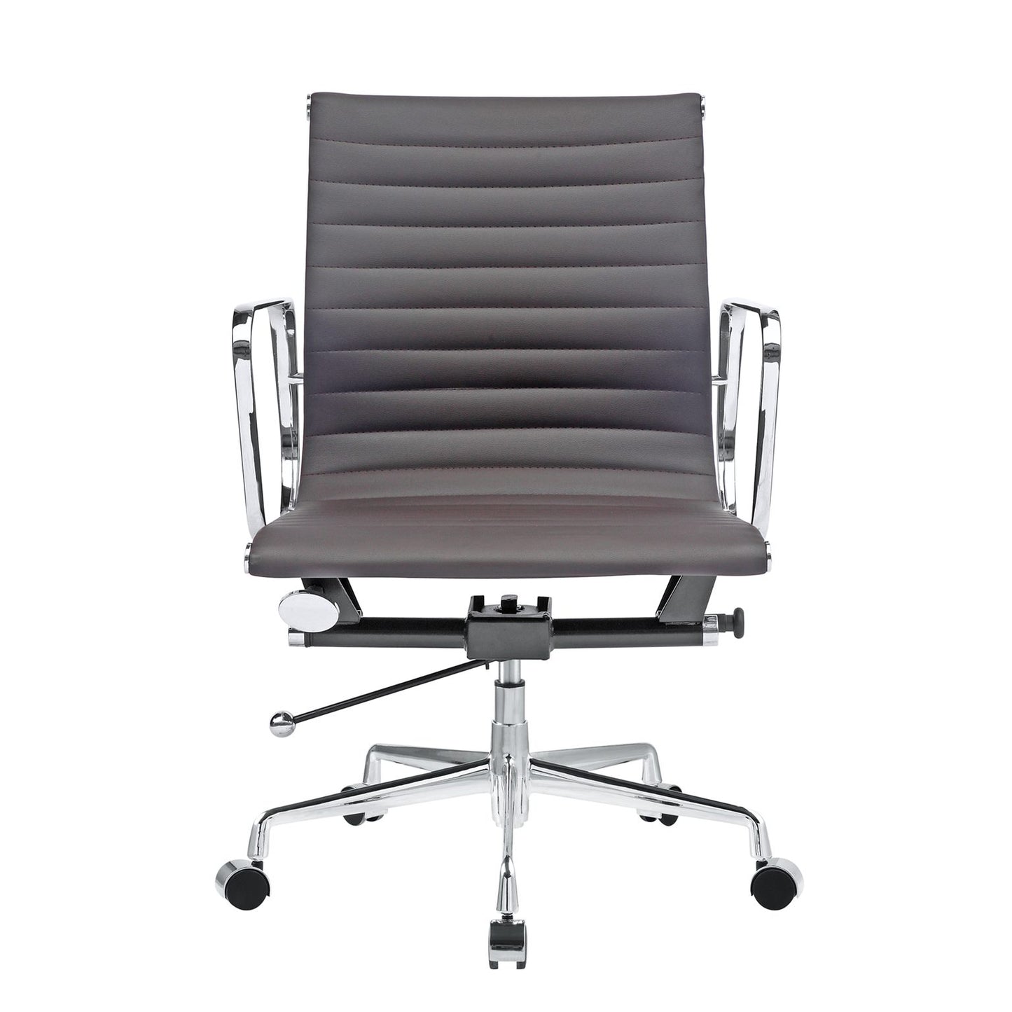 Reproduction Genuine Leather Eames Low Back Office Chair Black +silver frame
