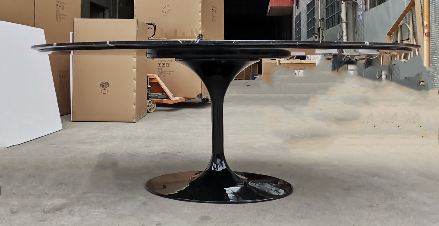 Natural Marble Top Oval Tulip Dining Table - White - 199cmx120cm