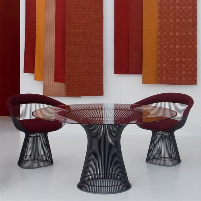 Platner Round Glass Dining Table - 130cm Diameter, Golden base in stock