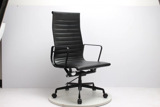 Reproduction Genuine Leather Eames High Back Office Chair All Black color
