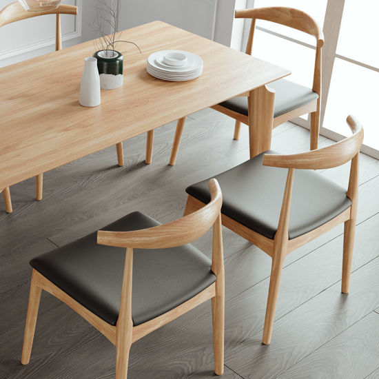 Solid Red oak Elbow Dining Chair with Genuine Leather seat cushion