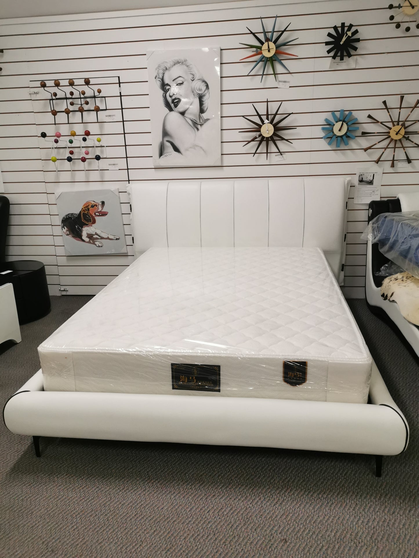 White Italian Leather Bed #805, Clearance sale