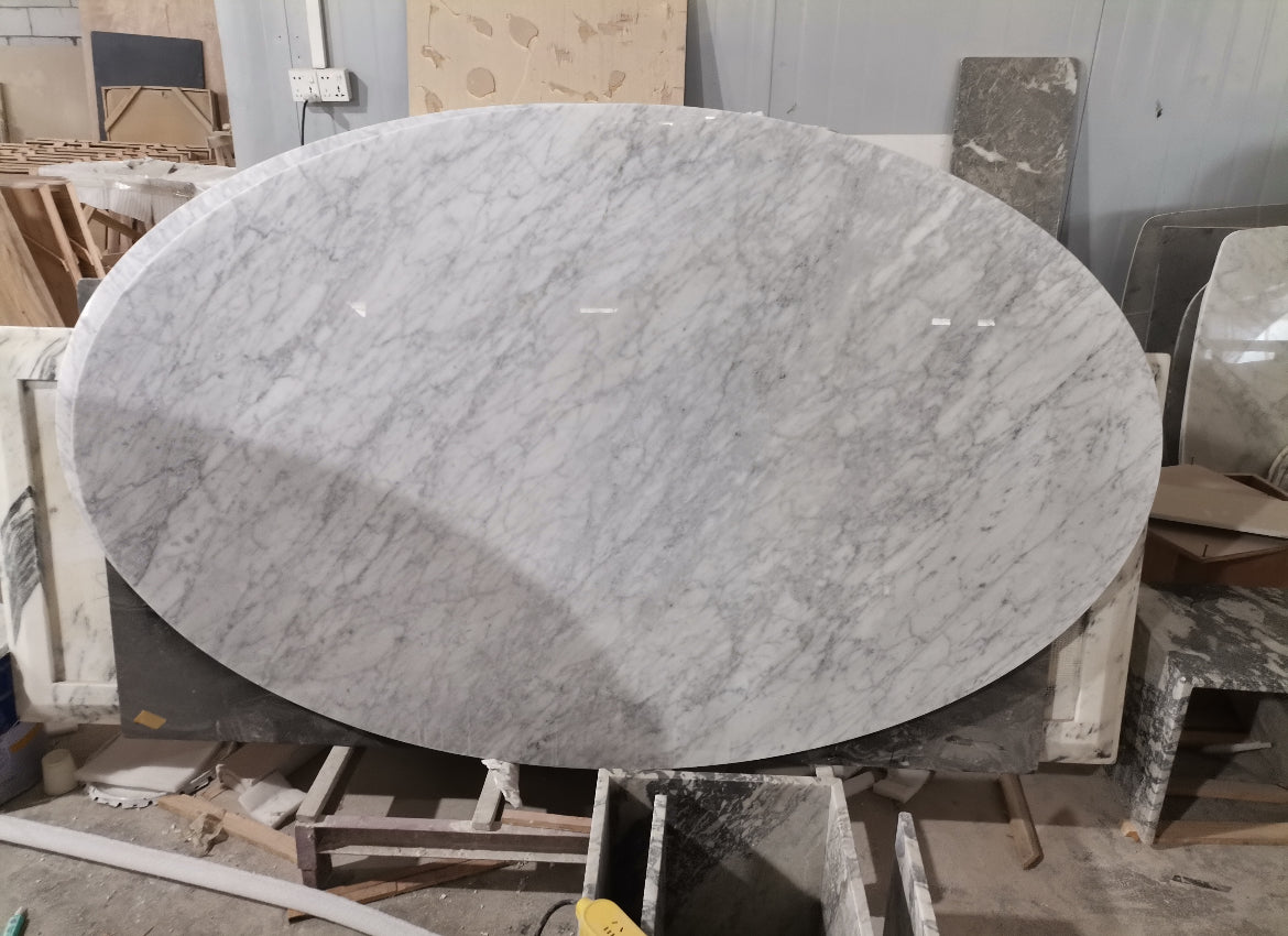 Natural Marble top Oval Tulip Dining Table - 160cmx110
