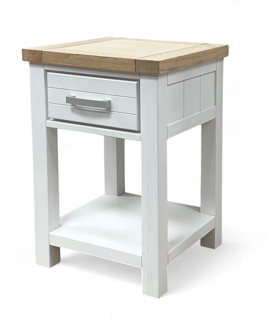 Sicily 1-Drawer White Solid Wood Bedside table