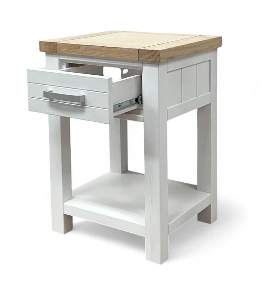 Sicily 1-Drawer White Solid Wood Bedside table