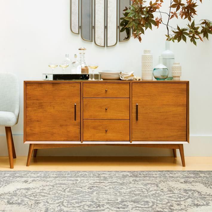Mid-century Dining Cabinet( Buffet) 2+ 3 drawers, walnut color in stock