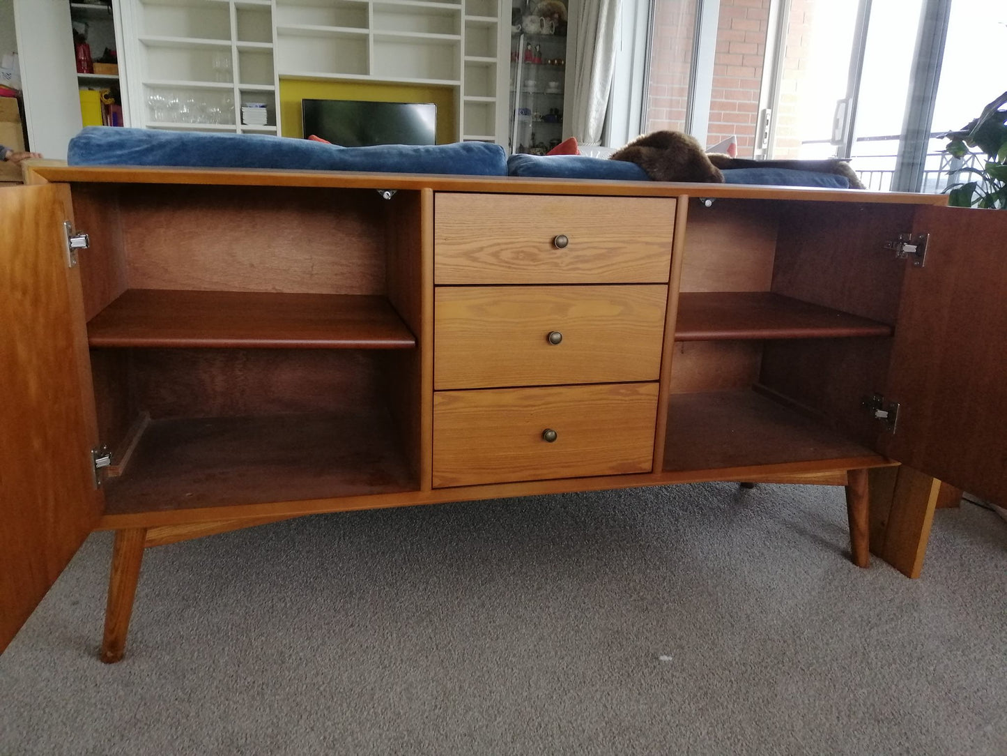 Mid-century Dining Cabinet( Buffet) 2+ 3 drawers, walnut color in stock