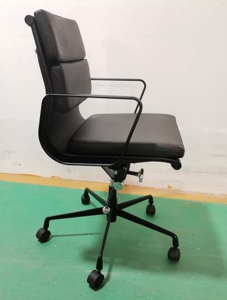 Replica Soft Pad Genuine Leather Office Chair low Back black + black frame in stock.