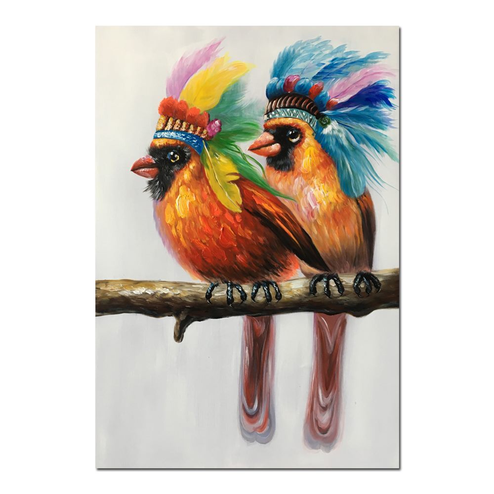 100% Hand Oil Painting lovely birds, Ready to Hang up