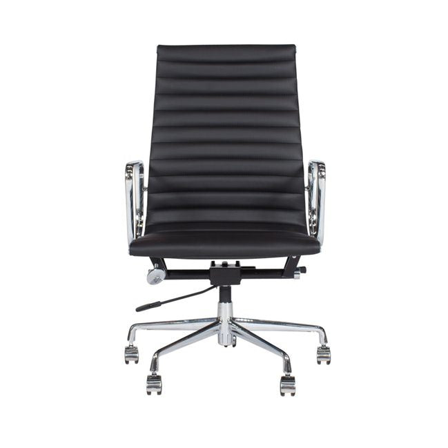 Reproduction Genuine Leather Eames High Back Office Chair Silver frame +Black leather