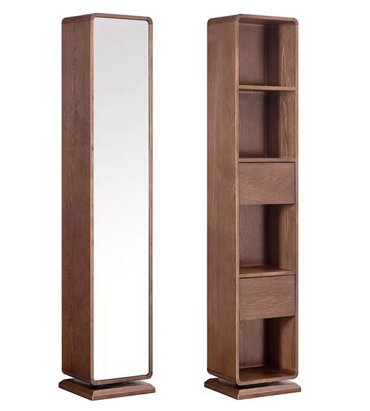 Solid Ash wood swiled full length mirror with dispaly shelves, Special Price, by order