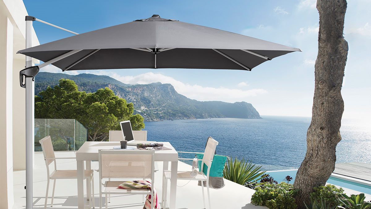 3m Grey color Sun Umbrella with wheeled Base