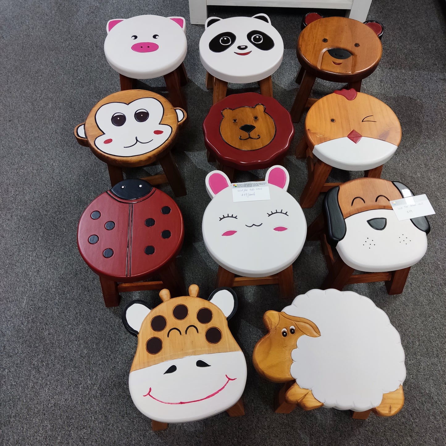 Solid Pine Lovely Animal kid's stool, 11 design in stock