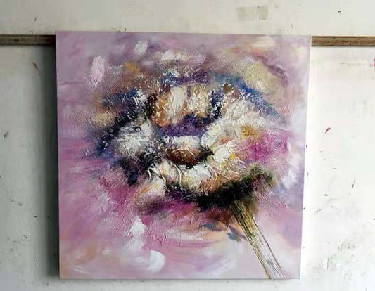 100% Hand Oil Painting Pink Dandelion , Ready to Hang up