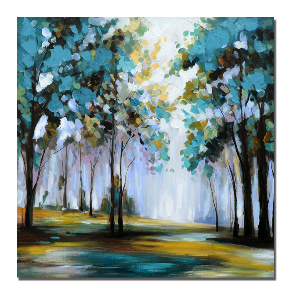 100% Hand Oil Painting blue forest 85x85cm
