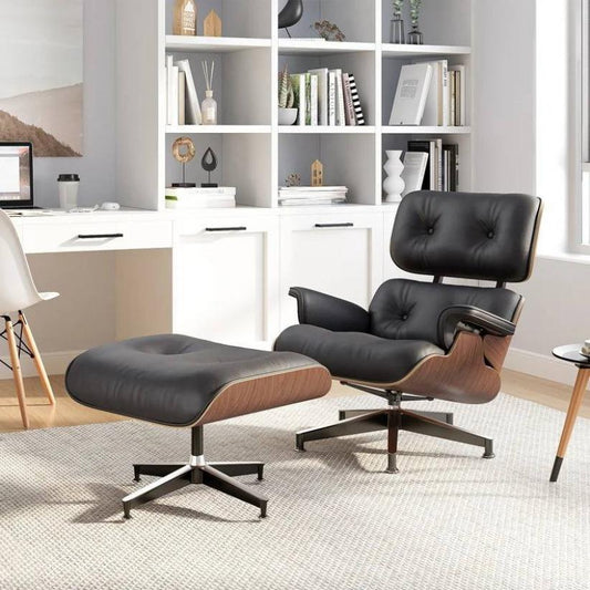 *MG* Full aniline leather Eames lounger chair and ottoman