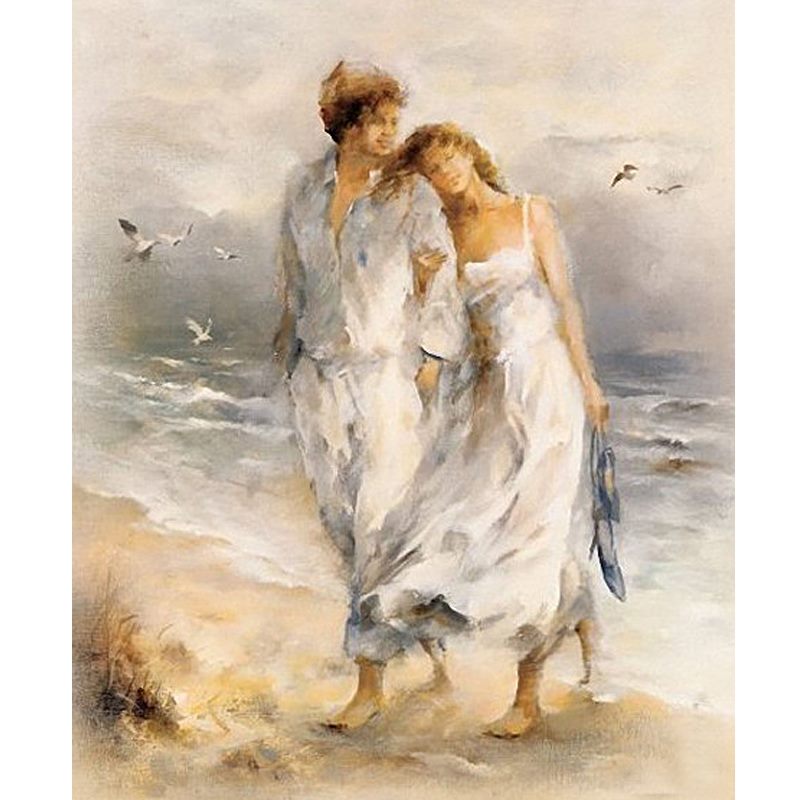 100% Hand Oil Painting Beach lovers, Ready to Hang up by order
