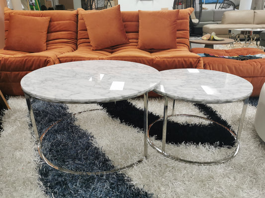 *MG*#7165 Natural Marble Top Stainless steel frame coffee table set