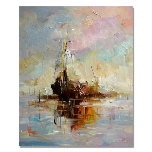100% Hand Oil Painting Abstraction ship, Ready to Hang up